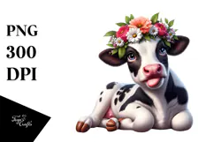 Holstein Cow with Flower Crown, High-Res PNG Product Image 1