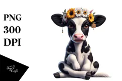 Holstein Cow with Flower Crown, High-Res PNG Product Image 1