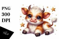 Cute Baby Highland Cow Smiling Star | Clipart Product Image 1