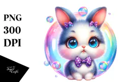 Running Baby Rabbit with Soap Bubble PNG Product Image 1