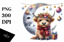 Cute Highland Cow Christmas Ornaments Glittery Moon PNG Product Image 3