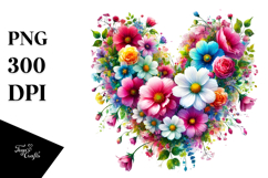 Colorful Flower Heart, White Background PNG Product Image 1