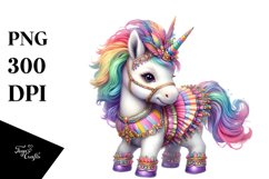 Colorful Baby Unicorn in Zydeco Dancer&#039;s Outfit, PNG Product Image 3