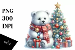 Cute Polar Bear with Christmas Ornaments, PNG Product Image 1