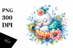 Colorful Cute Baby Peacock Sleeping in a Flower | Clipart Product Image 3