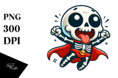 Cute Cartoon Skeleton with Superhero Cape PNG Product Image 1