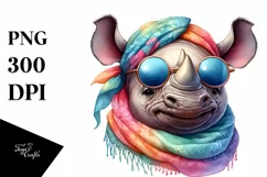 Whimsical Rhino with Silk Scarf | Watercolor Product Image 1