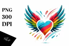 colorful Heart with Wings, PNG Product Image 1