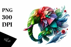 Vibrant Abstract Flowers Elephant PNG Product Image 3