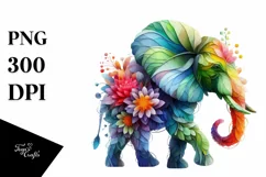 Vibrant Abstract Flowers Elephant PNG Product Image 1