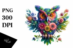 Vibrant Abstract Flowers Owl PNG Product Image 1