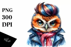 Cute Baby Owl Posing, Vibrant Drawing PNG Product Image 3