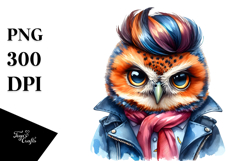 Cute Baby Owl Posing, Vibrant Drawing PNG Product Image 1