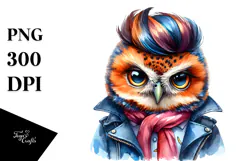 Cute Baby Owl Posing, Vibrant Drawing PNG Product Image 1