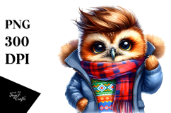 Cute Baby Owl Posing, Vibrant Drawing PNG Product Image 1