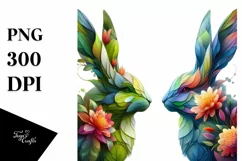 Vibrant Watercolor Rabbit with Flowers, PNG Product Image 1