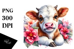 Highland Cow with Begonia PNG Product Image 1