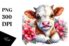 Highland Cow with Begonia PNG Product Image 1