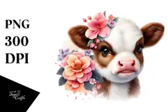 Cute Cow with Begonia PNG Product Image 1