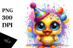 Vibrant Watercolor Crazy Eyes Cute Baby Bee with Party Hat, Product Image 1