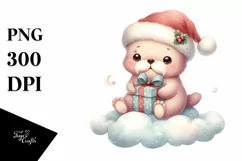 Retro Baby Walrus with Santa Hat PNG Product Image 1