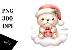 Retro Baby Walrus with Santa Hat PNG Product Image 1