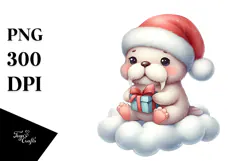 Retro Baby Walrus with Santa Hat PNG Product Image 1