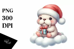 Retro Baby Walrus with Santa Hat PNG Product Image 1