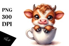 Smiling Baby Highland Cow in a Cup | Clipart Product Image 3