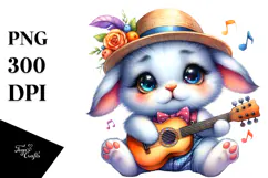 Baby Rabbit with Guitar Watercolor PNG Product Image 1