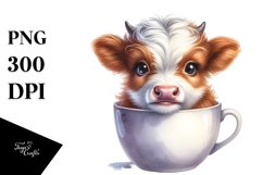 Colorful Cute Baby Highland Cow in a Cup | Clipart Product Image 1