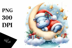 Vibrant Cute Baby Hippo Dressed for Christmas Product Image 1