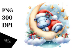 Vibrant Cute Baby Hippo Dressed for Christmas Product Image 1