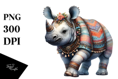 Digital Watercolor with Baby Rhino PNG Product Image 1
