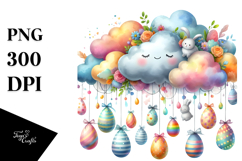 Watercolor Colorful Cloud with Easter Eggs PNG Product Image 1
