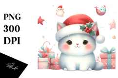 Watercolor Cat with Christmas Decorations PNG Product Image 1