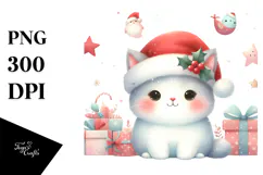 Watercolor Cat with Christmas Decorations PNG Product Image 1
