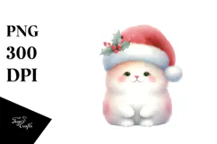 Watercolor Cat with Santa Hat, Transparent PNG Product Image 1