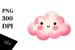 Smiling Pinkish Cloud Watercolor PNG Product Image 1