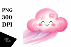 Smiling Pinkish Cloud Watercolor PNG Product Image 1