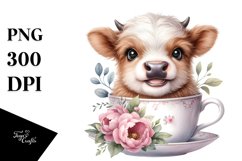 Smiling Baby Highland Cow in a Cup | Clipart Product Image 1