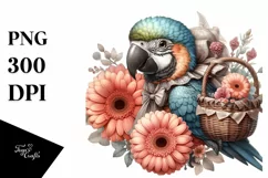 Cute Baby Macaw Holding Flowers in Gothic Style Product Image 3