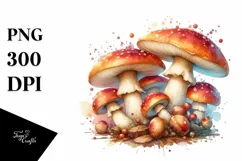 Detailed Pastel Glossy Mushroom,Watercolor Splash PNG Product Image 3