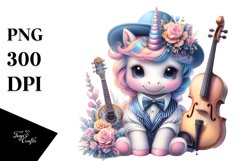 Colorful Baby Unicorn in Musician&#039;s Attire, PNG Product Image 1