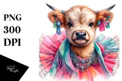 Colorful Baby Highland Cow in Varsovienne Dancer&#039;s Attire, Product Image 1