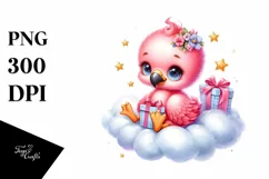 Cute Baby Flamingo with Gift Box PNG Product Image 3