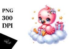Cute Baby Flamingo with Gift Box PNG Product Image 1