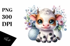 Cute Baby Highland Cow Smiling Vase Bubbles | Clipart Product Image 1