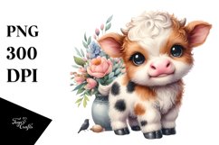 Smiling Baby Highland Cow in a Vase | Clipart Product Image 3