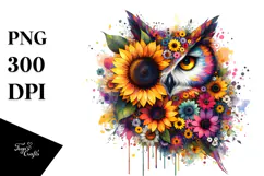 Colorful Watercolor Owl, Abstract PNG Product Image 1